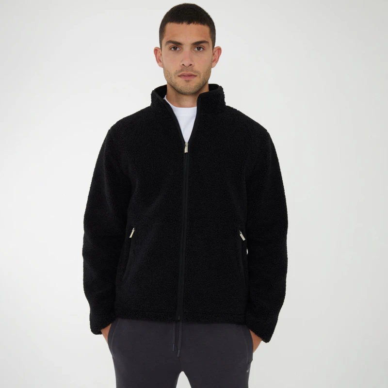 Image of Threadbare 'Edmund' Zip Through Funnel Neck Borg Fleece Black
