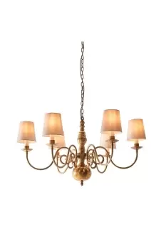 Image of Chamberlain 6 Light Multi Arm Shade Pendant Solid Mellow Brass Marble Silk E14