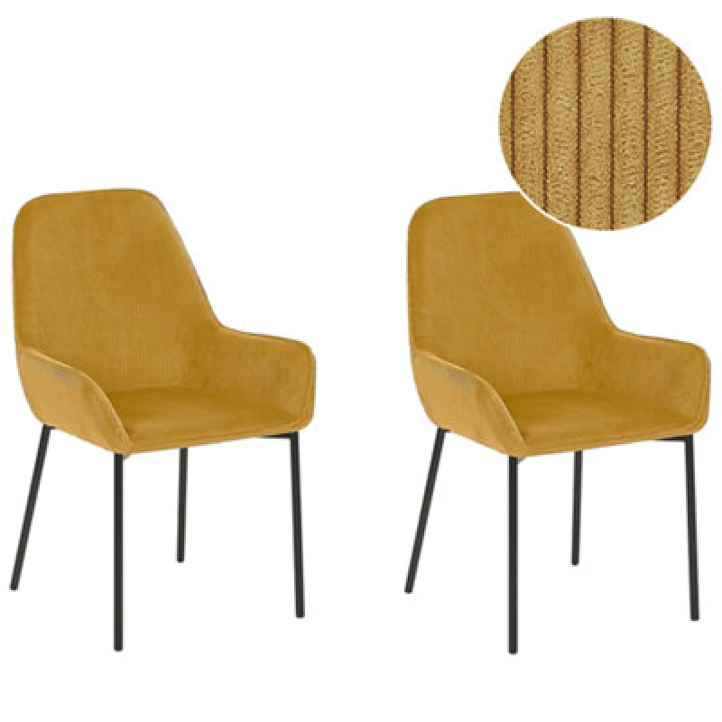 Image of Beliani Set Of 2 Dining Chairs Loverna Corduroy Mustard
