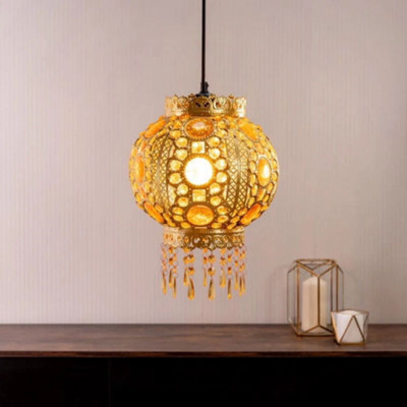 Image of ValueLights Bazaar Moroccan Style Easy Fit Pendant Shade Metallic Gold