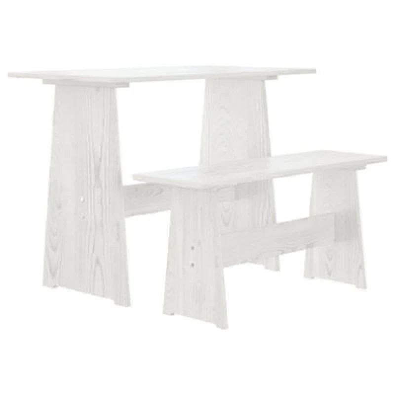 Image of RUBBERSKIN Dining Table with Bench reine White Solid Wood Pine vidaXL RUDX=327251