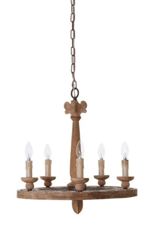 Image of Orsina 5 Arm Shabby Chic Chandelier, Aged Wood & Metal Hanging Ceiling Light, Melted Candle Holder Design