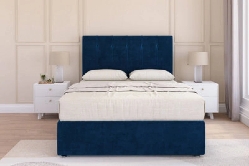 Image of Sloomy Highbury Navy Plush Divan Bed Base No Drawers - 26" Strutted Headboard 4'6 Double