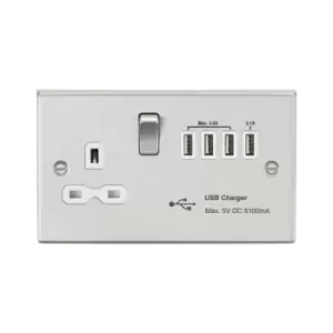 image of Knightsbridge 13A switched socket with quad USB charger (5.1A) - brushed chrome with white insert