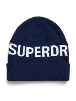 Image of Superdry Bold Logo Beanie, Navy, Men