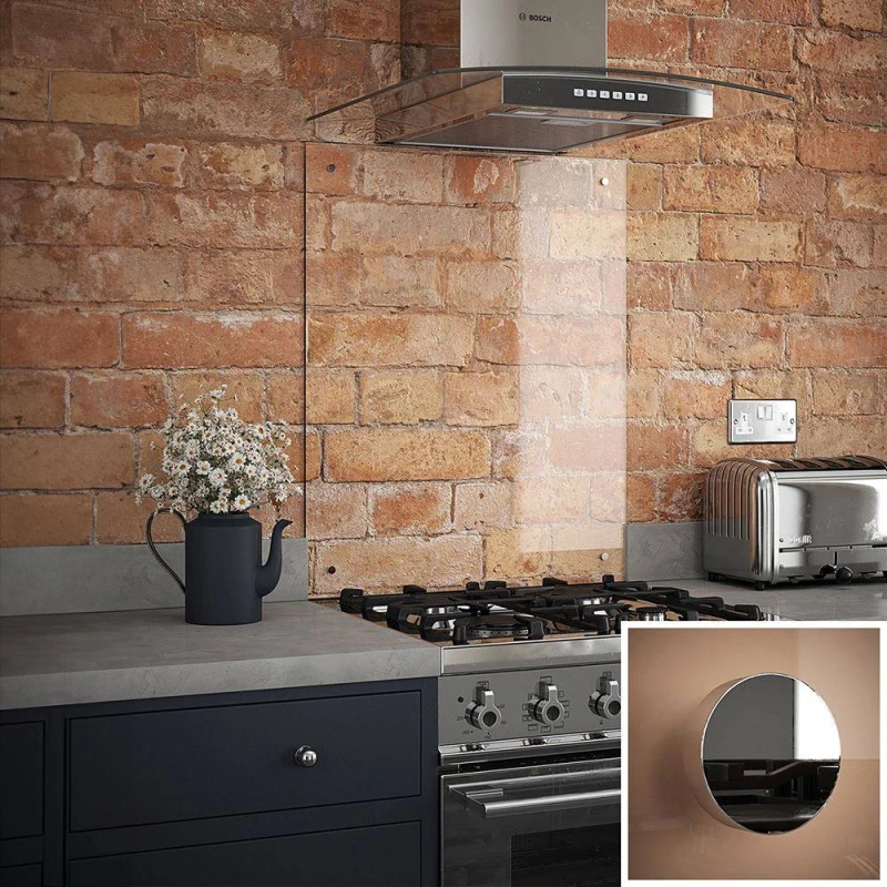 Image of Clear Glass Kitchen Splashback With Chrome Caps 600X700Mm, Clear SB50368