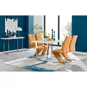 Image of Furniture Box Kylo White High Gloss Dining Table and 4 Mustard Willow Chairs