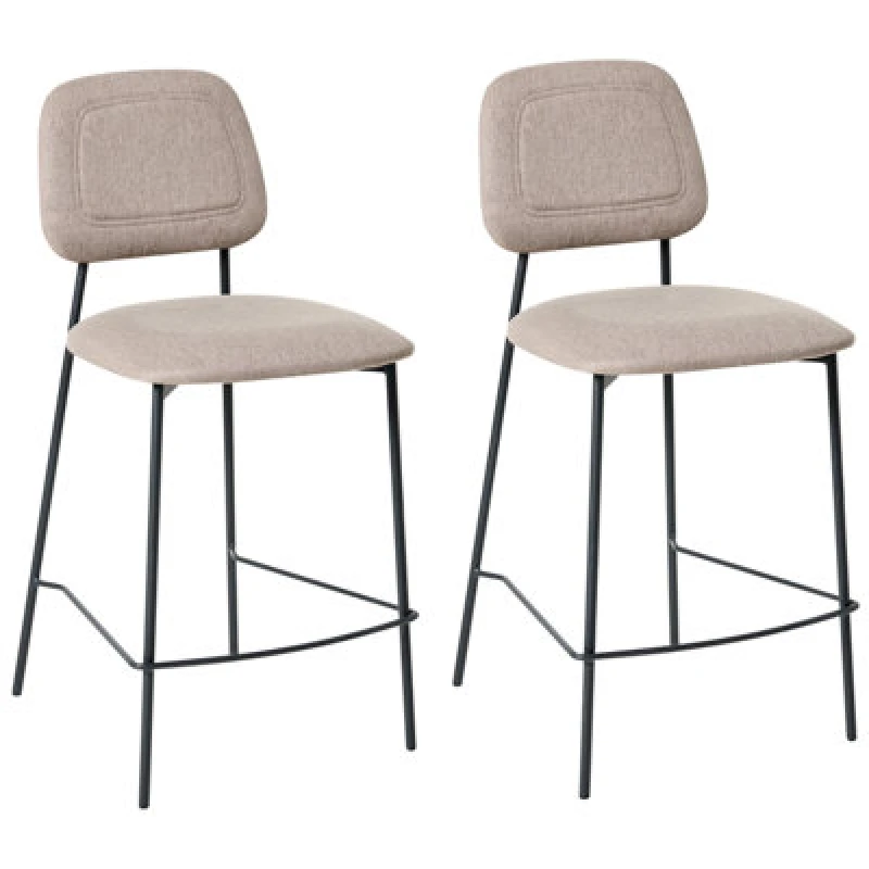 Image of Beliani Set Of 2 Bar Chairs Duette Faux Linen Taupe