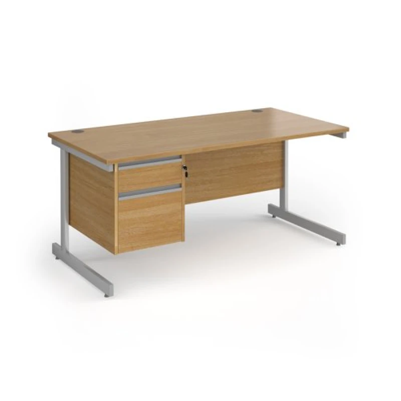 Image of Contract 25 Office Desk Rectangular Desk 1600mm With Pedestal Oak Top With Silver Frame 800mm Depth Contract 25 CC16S2-S-O Oak CC16S2-S-O