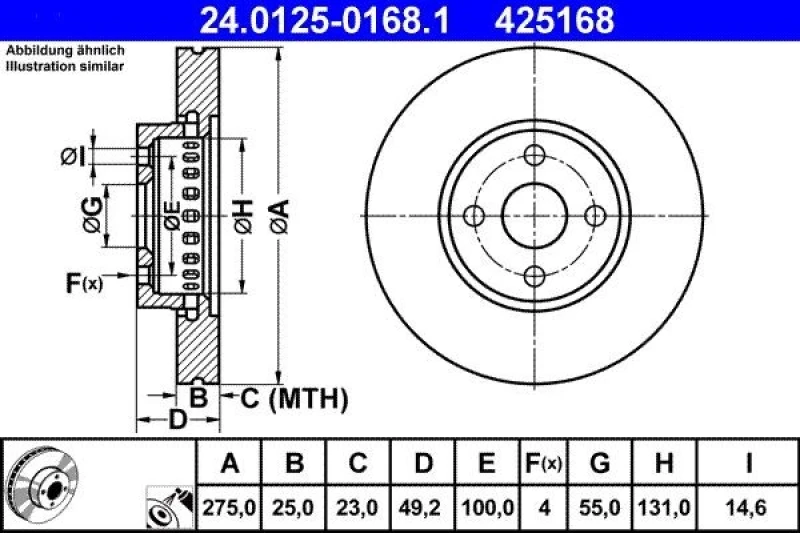 Image of ATE 24.0125-0168.1 Brake disc Vented, Coated Brake Disc (82)