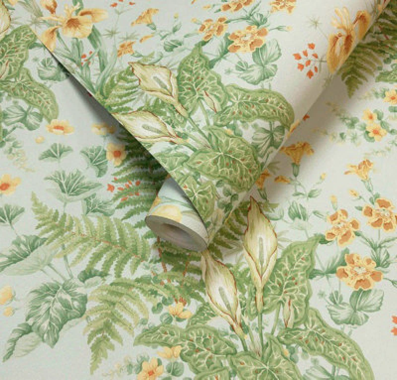 Image of Chelsea Ferns Yellow & Mint Wallpaper Quality Designer Rasch 100401