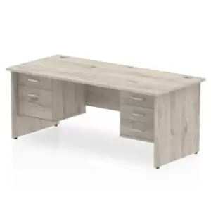 Image of Impulse 1800 Rectangle Panel End Leg Desk Grey Oak 1 x 2 Drawer 1 x 3 Drawer Fixed Ped