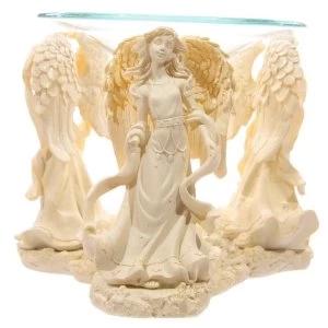 Cream Angel Design Oil Burner with Glass Dish