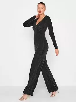 image of Long Tall Sally Black/sliver Sparkle Wrap Jumpsuit, Black, Size 14-16, Women