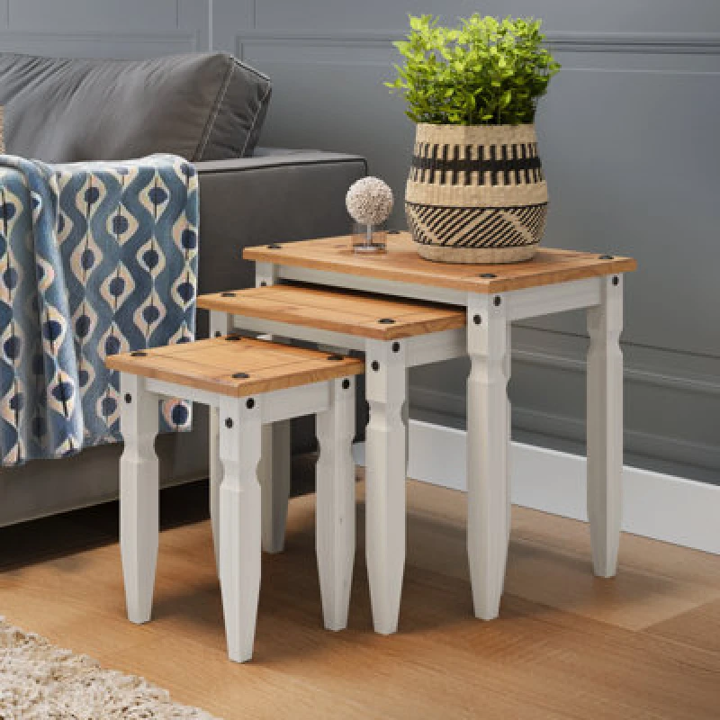 Image of MERCERS FURNITURE Corona White Piccolo Nest of Tables WHTWAX77
