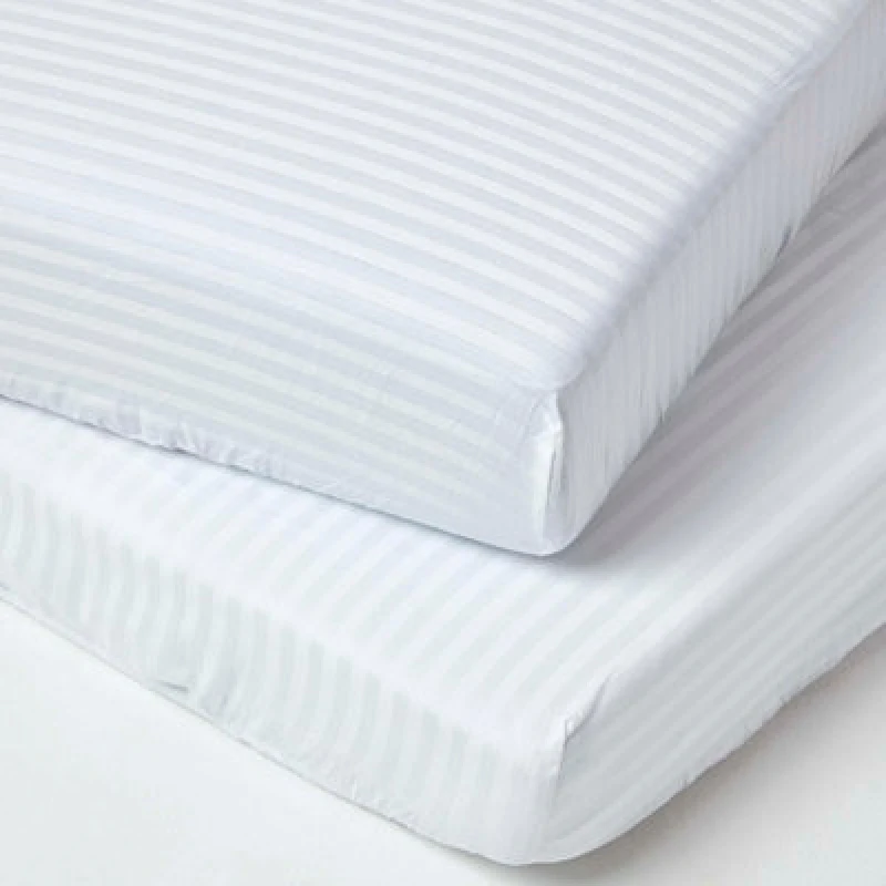 Image of Homescapes Cotton Stripe Fitted Cot Sheets 330 Thread Count, 2 Pack White