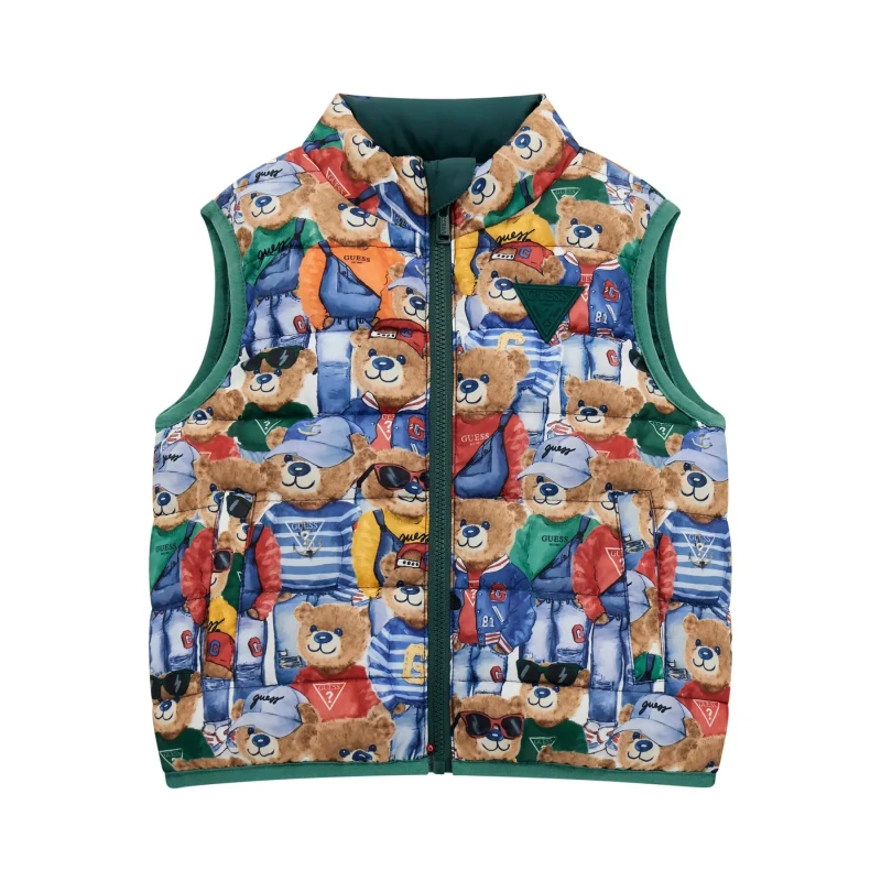 Image of Guess Reversible sleeveless puffer jacket for kids Guess Multicolore Male 4 ans