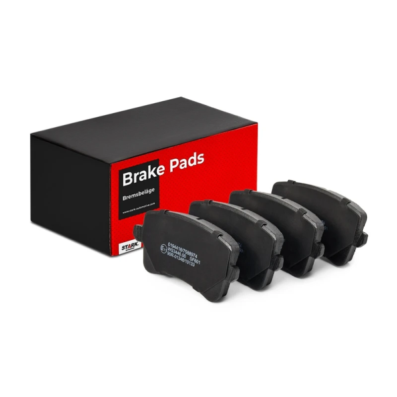 Image of STARK SKBP-0010290 Brake pad set Rear Axle, excl. wear warning contact, with accessories, with anti-squeak plate Brake Pad Set,disc brake (402)