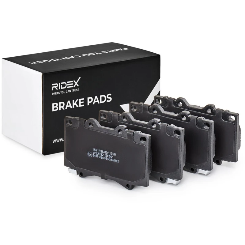 Image of RIDEX 402B0594 Brake pad set Front Axle, with acoustic wear warning, with mounting manual Low-Metallic Brake Pad Set,disc brake (402)
