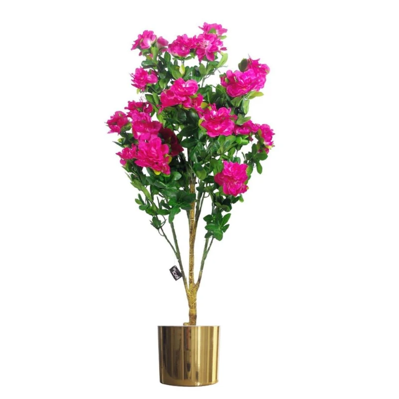 Image of Unbranded 100cm Premium Artificial Azalea Pink Flowers Potted Plant with Gold Metal Planter
