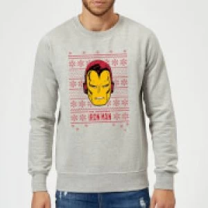 image of Marvel Comics The Invincible Ironman Face Grey Christmas Sweatshirt - L - Grey