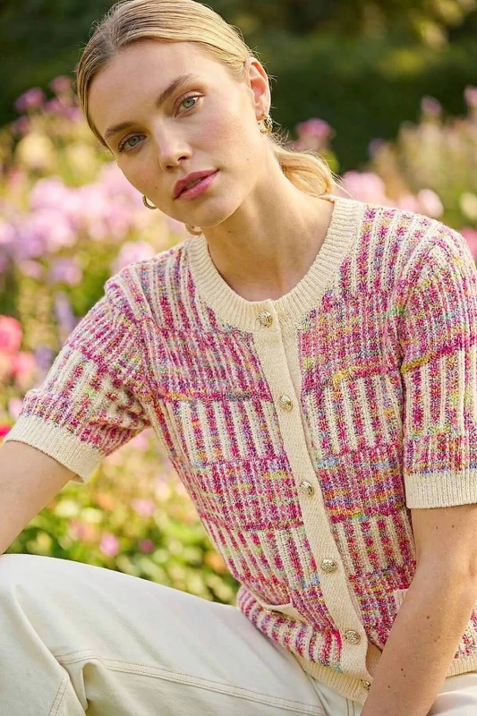 Image of Roman Womens Spacedye Button Knitted Cardigan in Pink Size: 18 Pink Female 18