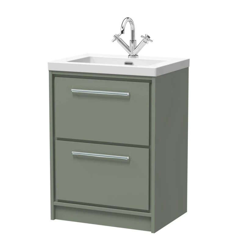 Image of Balterley Bathroom Floor 2 Soft-Close Drawer Fireclay Basin, Green, 600mm in Green Green Unisex