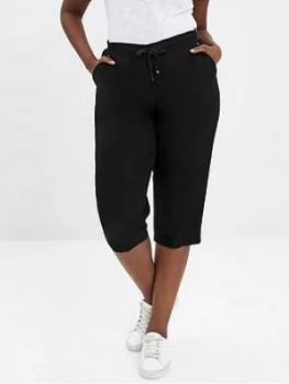 Image of Evans Linen Cropped Trousers - Black
