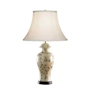 image of Table Lamp Gold Bird Pattern Cream Double Pleat Shade LED E27 60W