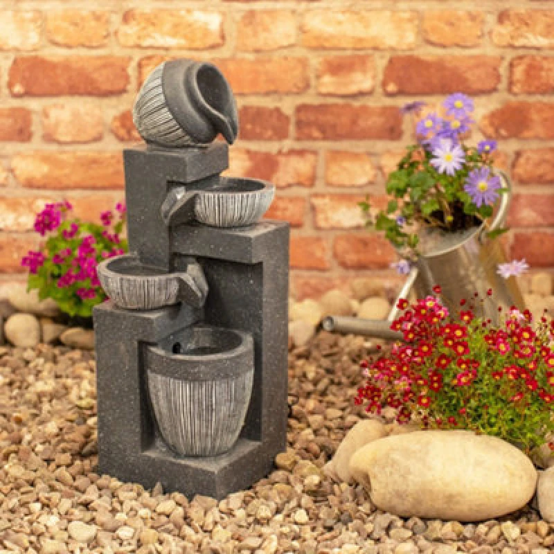 Image of ValueLights Solar Powered Outdoor Cascading Water Feature Fountain Light Grey