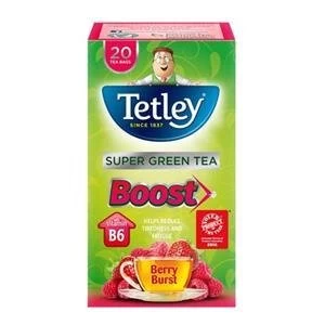 image of Tetley Super Green Tea Boost Berry Burst with Vitamin B6 Pack of 20