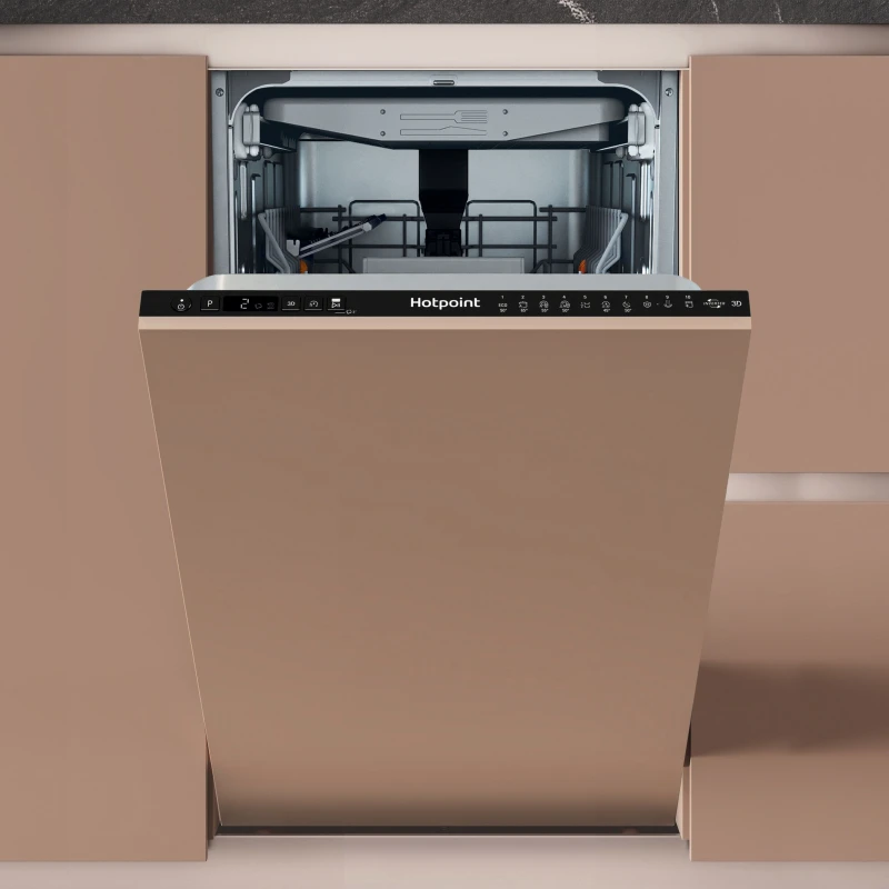 Image of Hotpoint HP6IC11BS7LA0UK Fully Integrated Slimline Dishwasher - Black Control Panel with Fixed Door Hinge Kit - C Rated