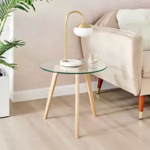 Image of Furniture Box Malmo Side Table Medium 50cm Round Glass and Wood Legs