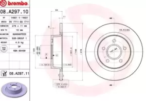 Image of BREMBO Brake disc Solid 08.A297.11 Brake rotor,Brake discs FORD,TRANSIT CONNECT (P65_, P70_, P80_),TOURNEO CONNECT