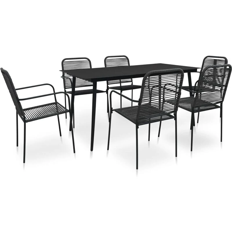 Image of VIDAXL 7 Piece Outdoor Dining Set Cotton Rope and Steel Black Vidaxl 48570