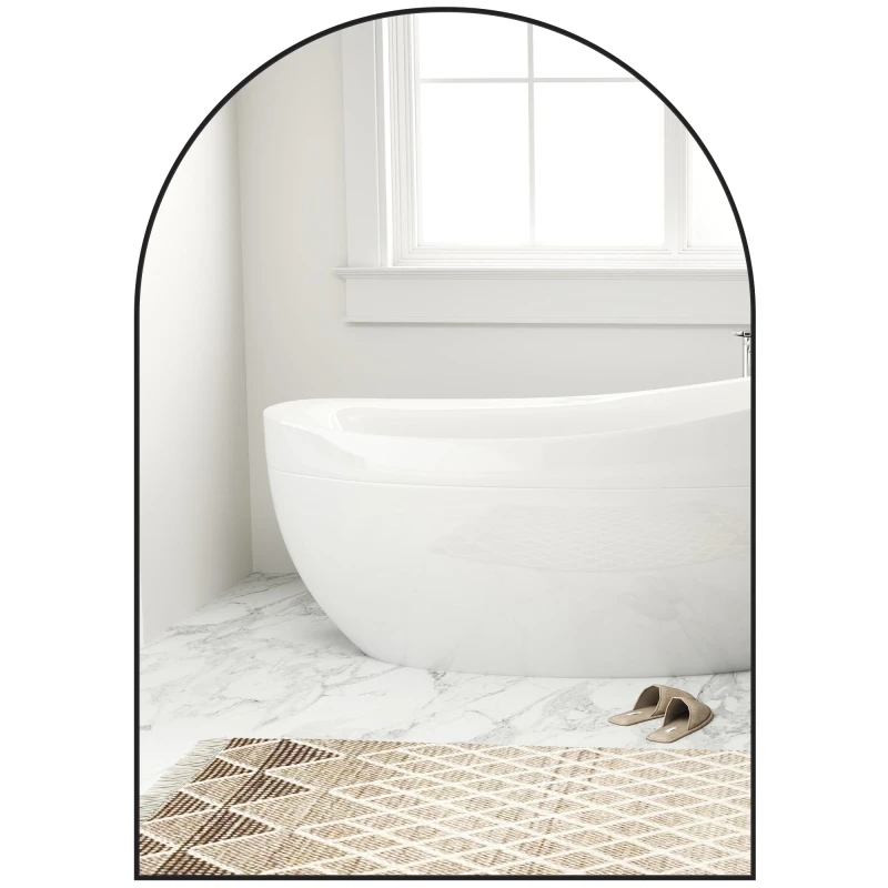 Image of HOMCOM Arch Bathroom Mirror, Modern Wall Mirror with Steel Frame, Black Black