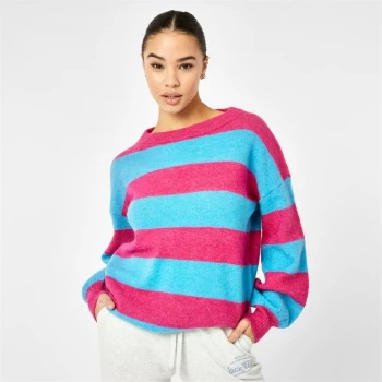 image of Jack Wills Bowland Stripe Knitted Jumper With Wool - Blue/Pink