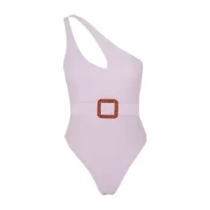 Missguided One Shoulder Cut Out Belted Swimsuit - Purple