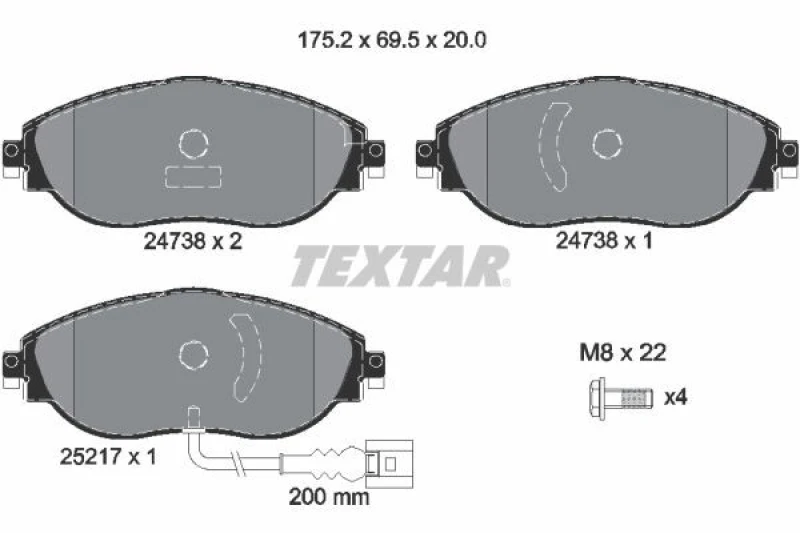 Image of TEXTAR 2473801 Brake pad set Q+ with integrated wear warning contact, with brake caliper screws Brake Pad Set,disc brake (402)