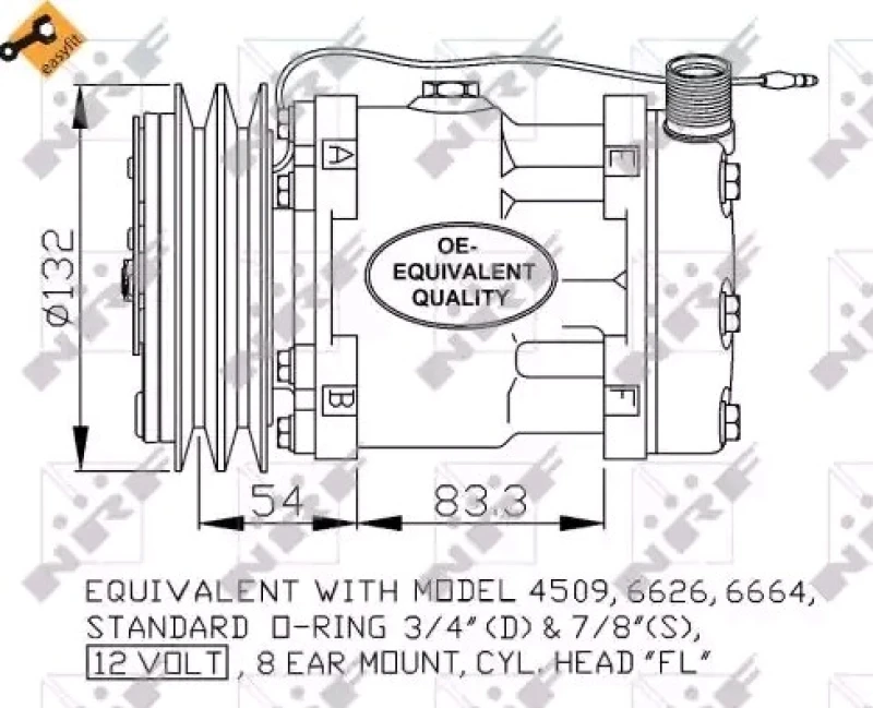 Image of NRF 32798 AC Compressor EASY FIT, PAG 100, with PAG compressor oil, with gaskets/seals Compressor,air conditioning (447)