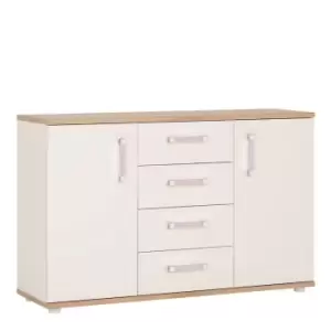 image of 4Kids 2 Door 4 Drawer Sideboard In Light Oak And White High Gloss (Lilac Handles)