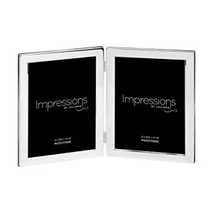 image of 6" x 8" - Impressions Silver Plated Flat Edge Double Frame