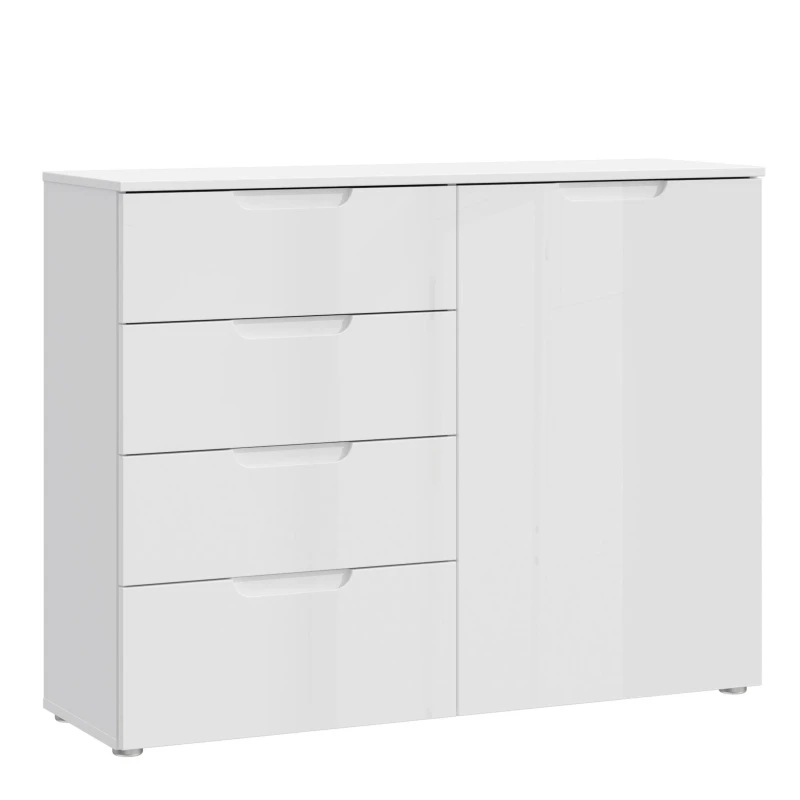 Image of Sienna 4 Chest Of Drawers 1 Door In White/white High Gloss