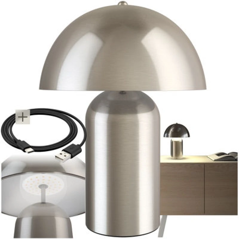 Image of Tectake Table Lamp Kade - Retro Design, 3 Brightness Levels, Battery-Powered, 1 - Nickel Matt
