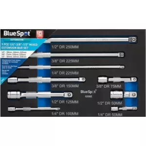 Image of 9 Piece 1/4"-3/8"-1/2" Mixed Extension Bar Set