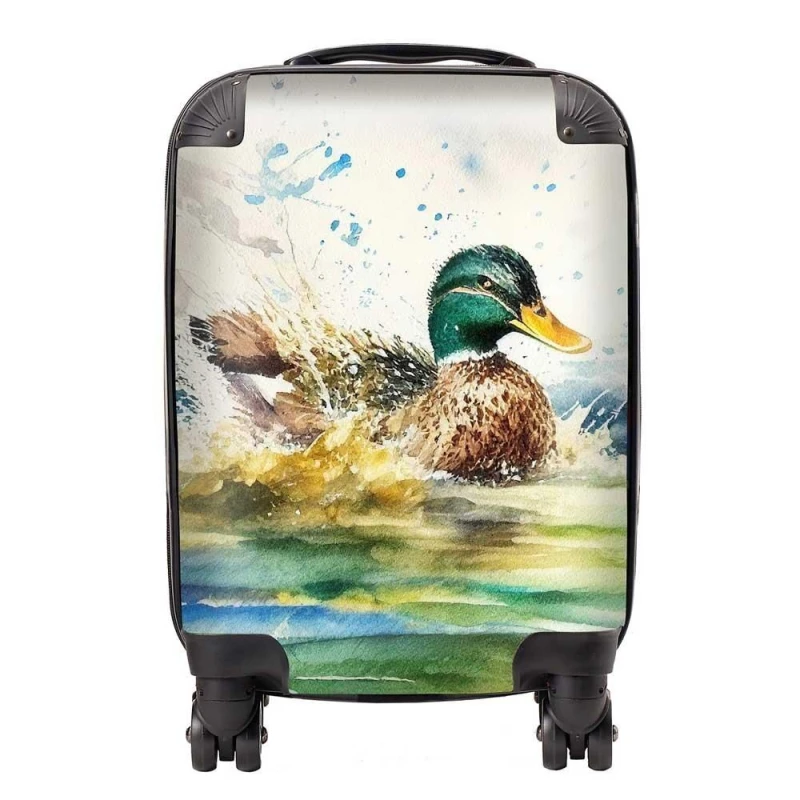 Image of Warren Reed - Designer Splashing Mallard Watercolour Suitcase in Brown Size: Large Brown Unisex Large