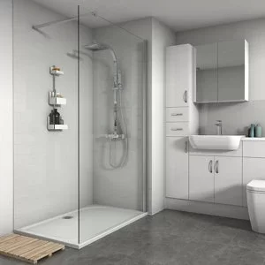 Image of Splashwall Gloss White Tile effect Shower Panel (H)2420mm (T)3mm