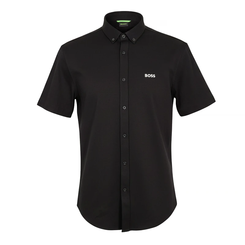 Image of Boss Mens HBG Motion S Plain Short-Sleeve Shirt Plain Shirt - Short Sleeve S Black 55016303350