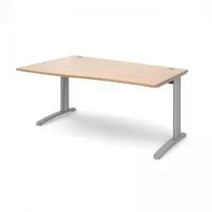 image of TR10 left hand wave desk 1600mm - silver frame and beech top