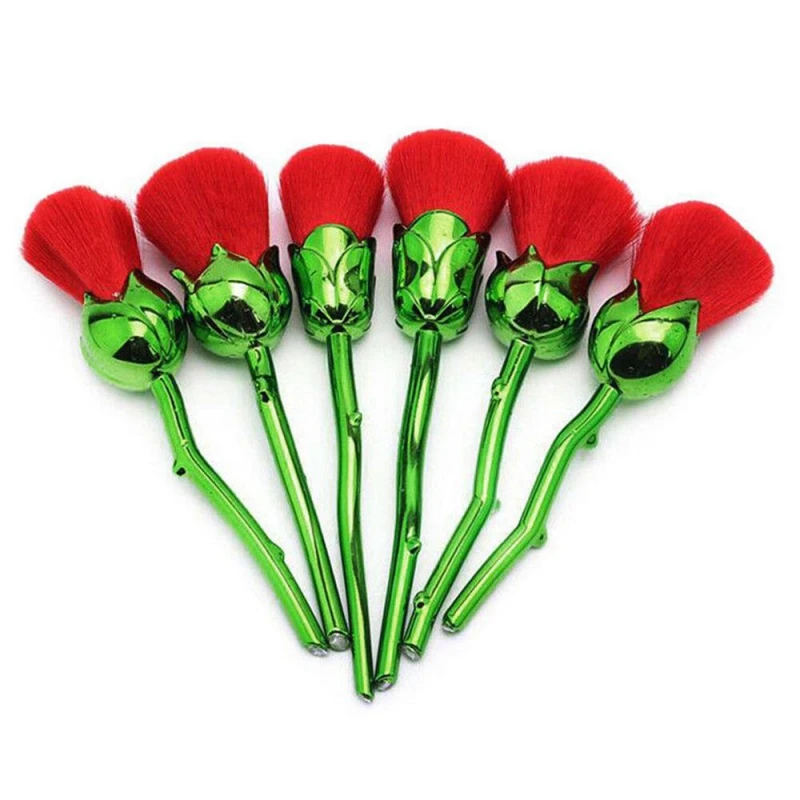 Image of Aquarius Beauty and the Beast Rose Makeup Brushes - High-Quality, Glossy Handles - 6pc Set